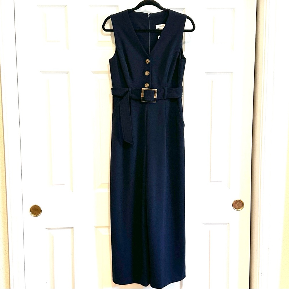 Calvin Klein Jacquelyn Button Detail Cropped Jumpsuit - Picture 2 of 5